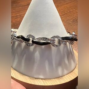 Nolan Miller Silver Tone Black Enamel and Crystal Bracelet